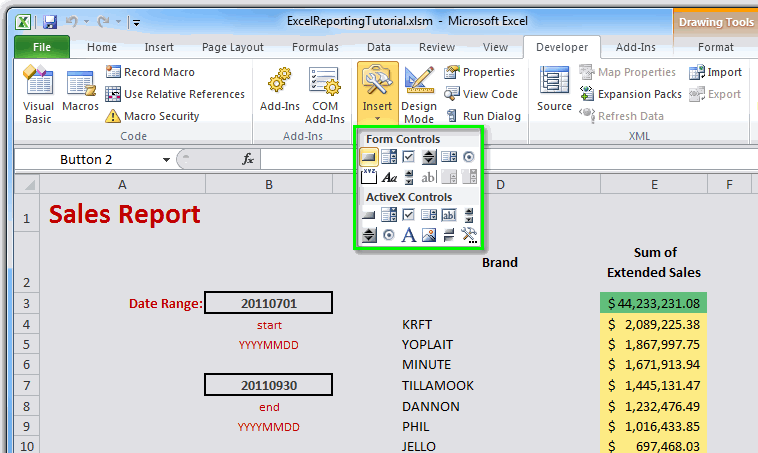 Excel button to change data on dashbord page